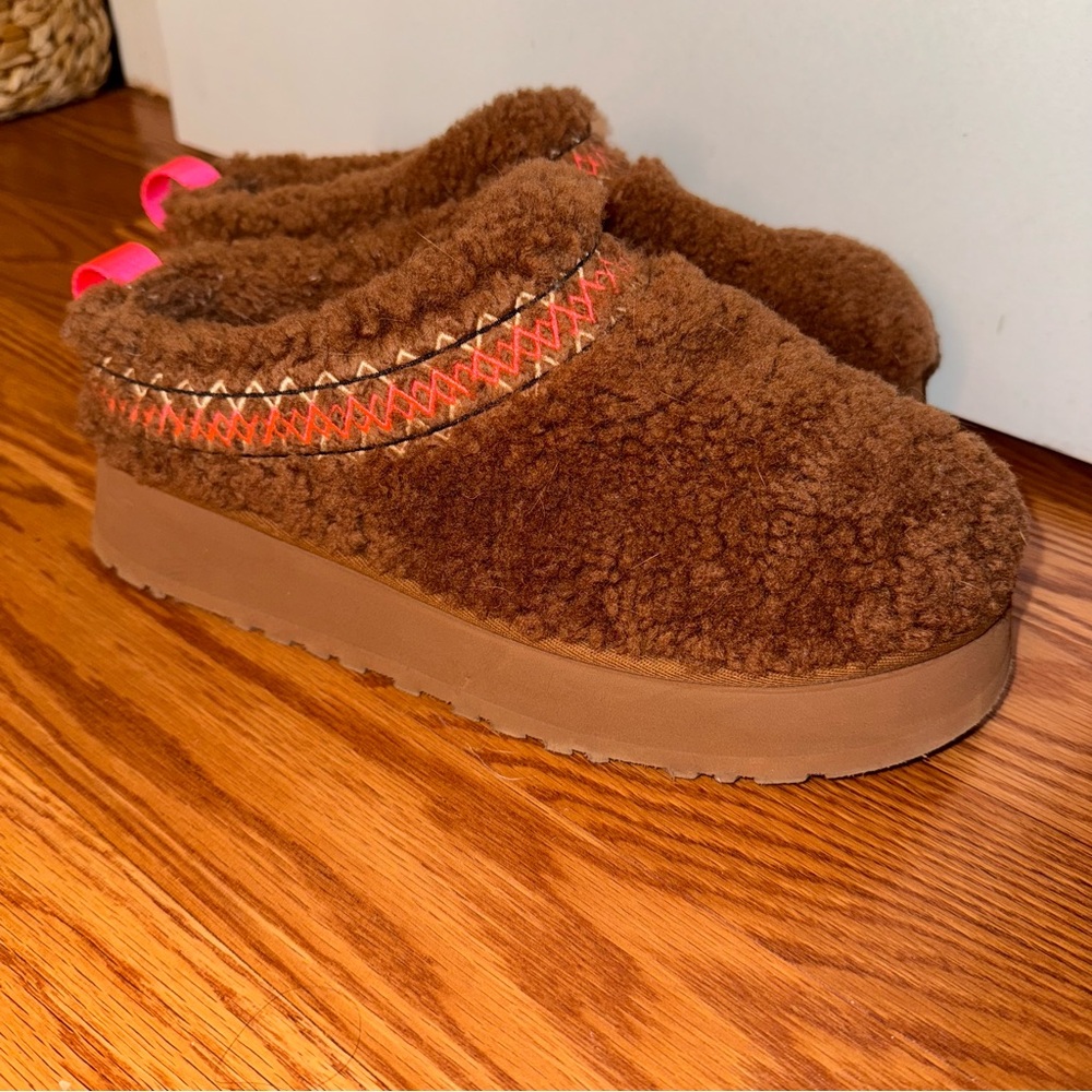 UGG Women's Tasman Tazz Brown Hardwood Braid Platform Slippers